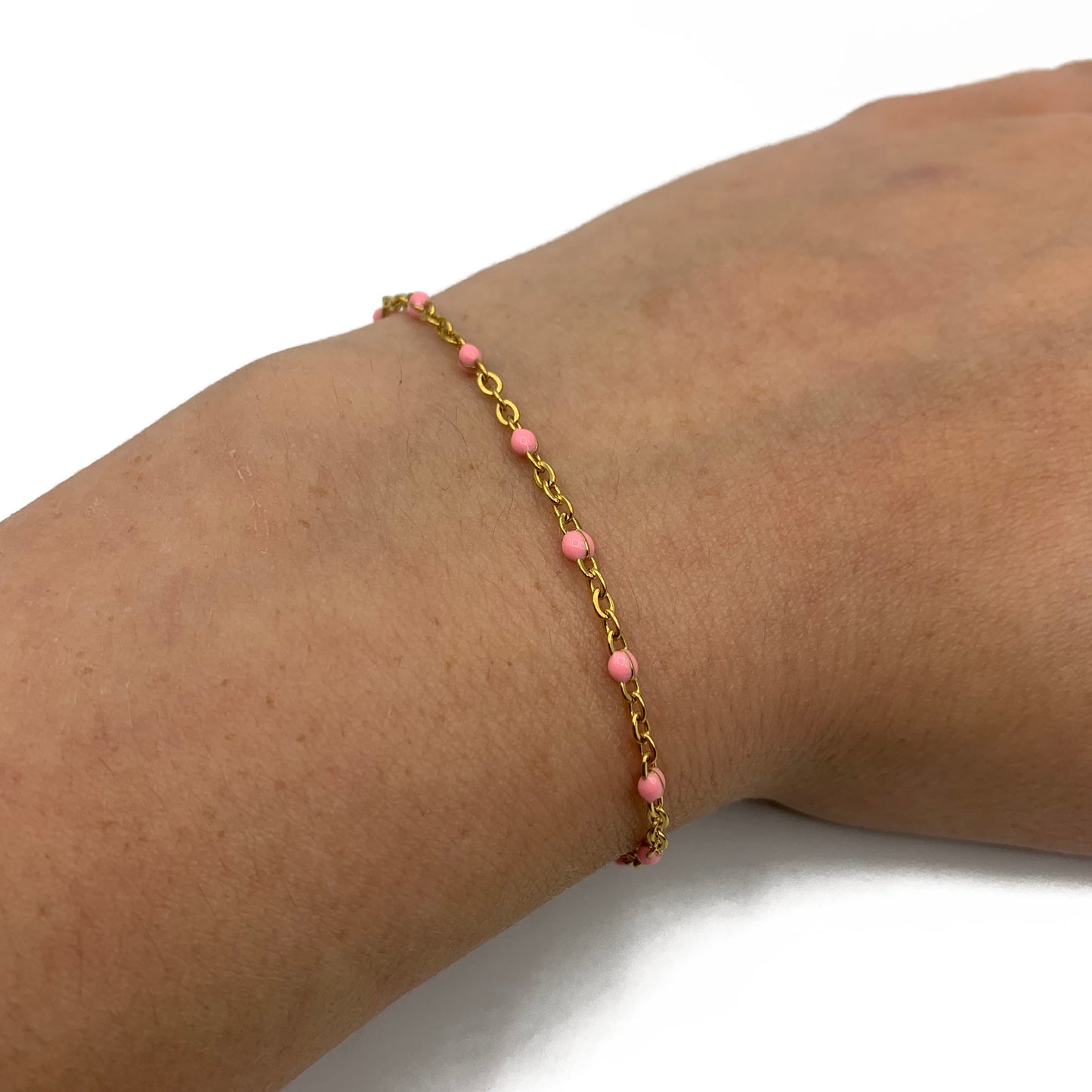 lichtroze ball chain armband - goud
