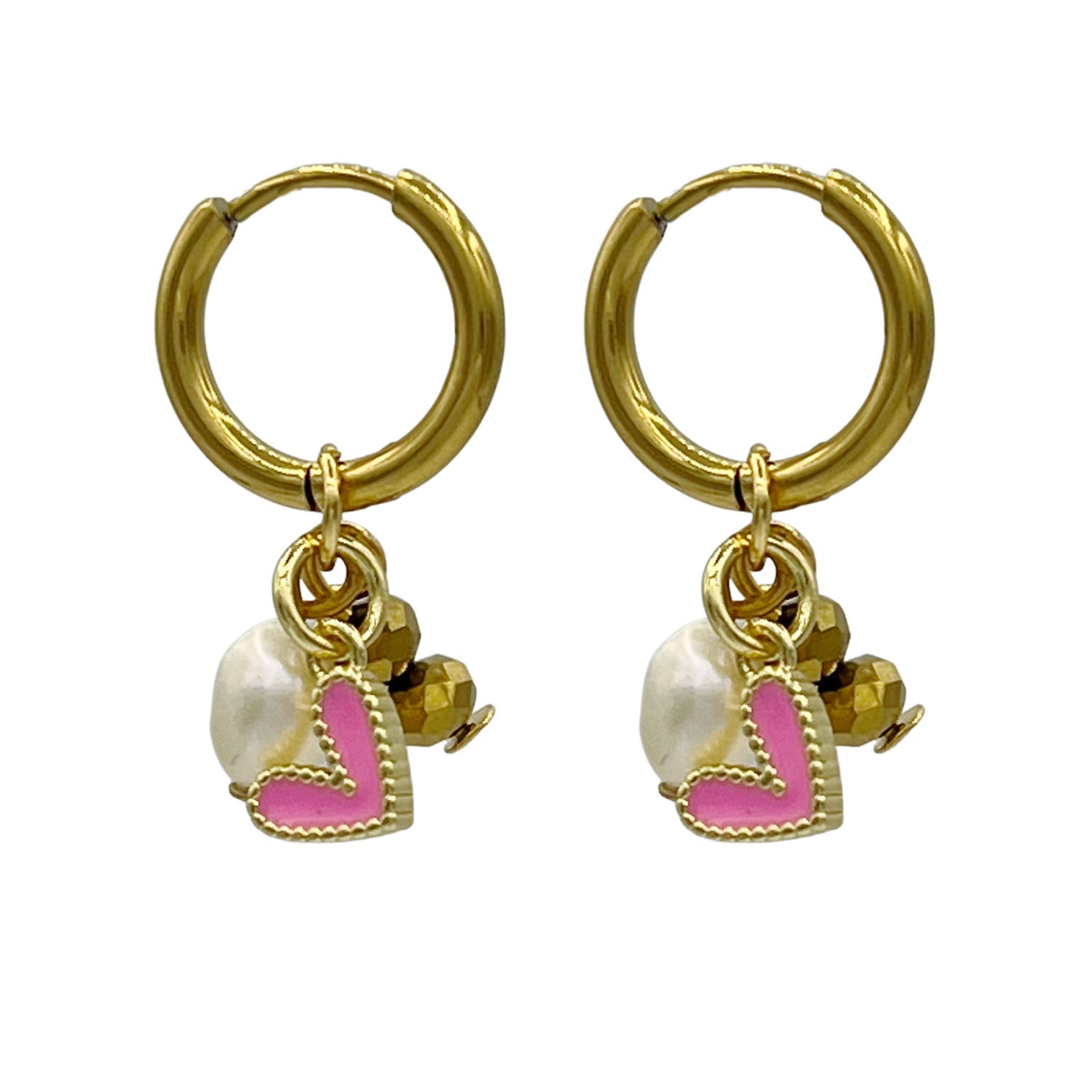 shining heart oorbellen - roze