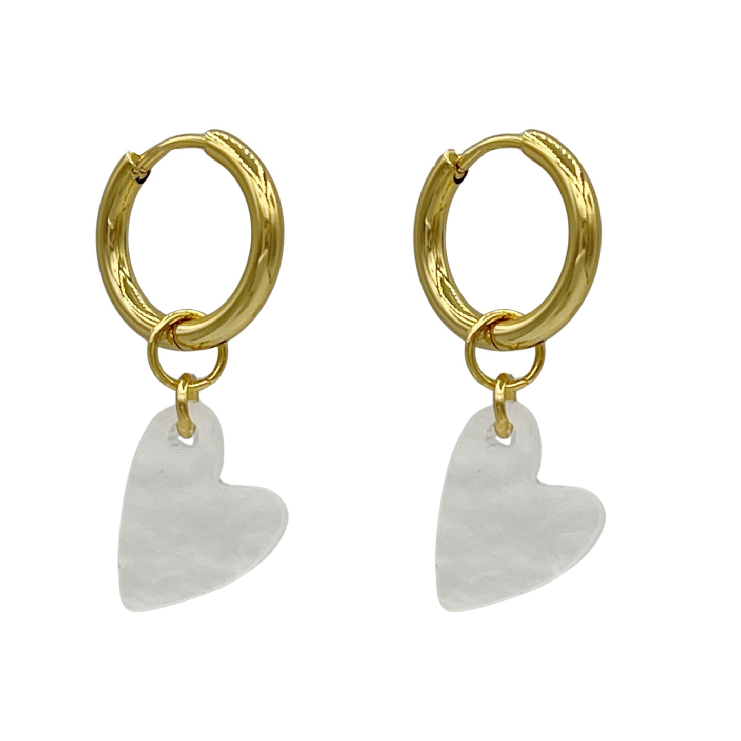 witte heartbeat oorbellen - goud