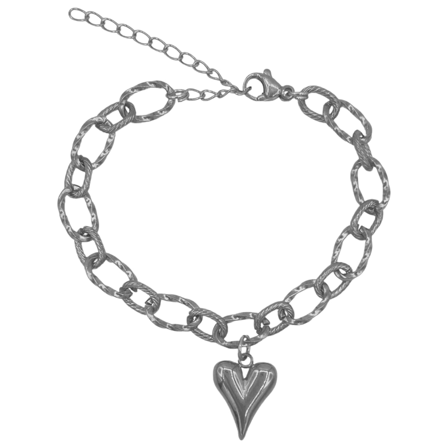 chunky heart armband - zilver