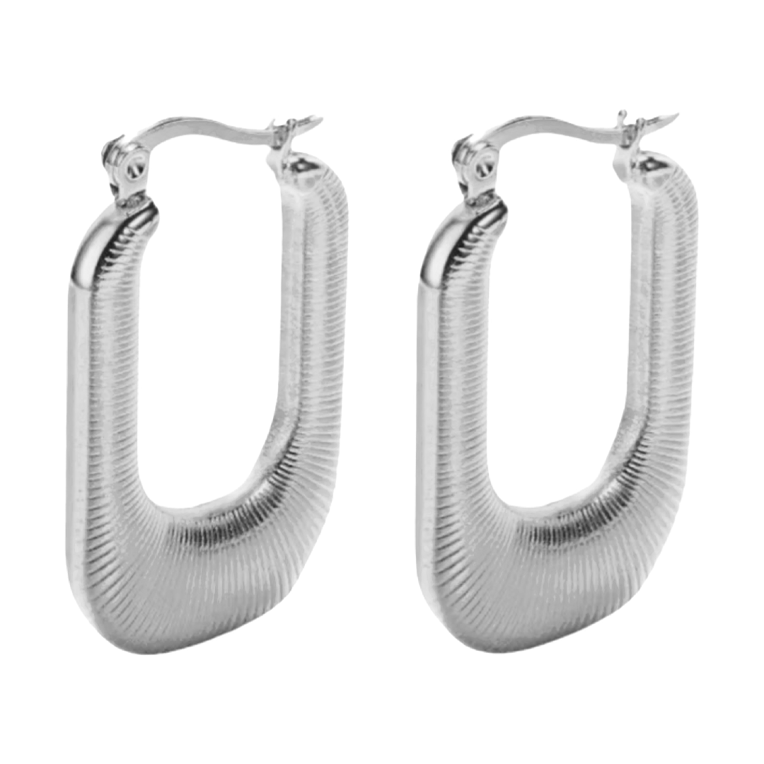 textured rectangle hoops - zilver