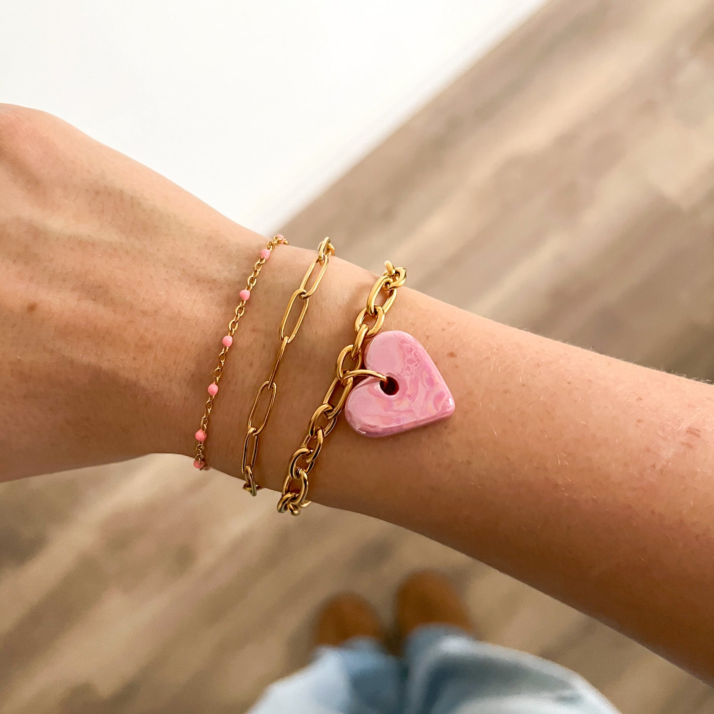 roze valentine armband - goud