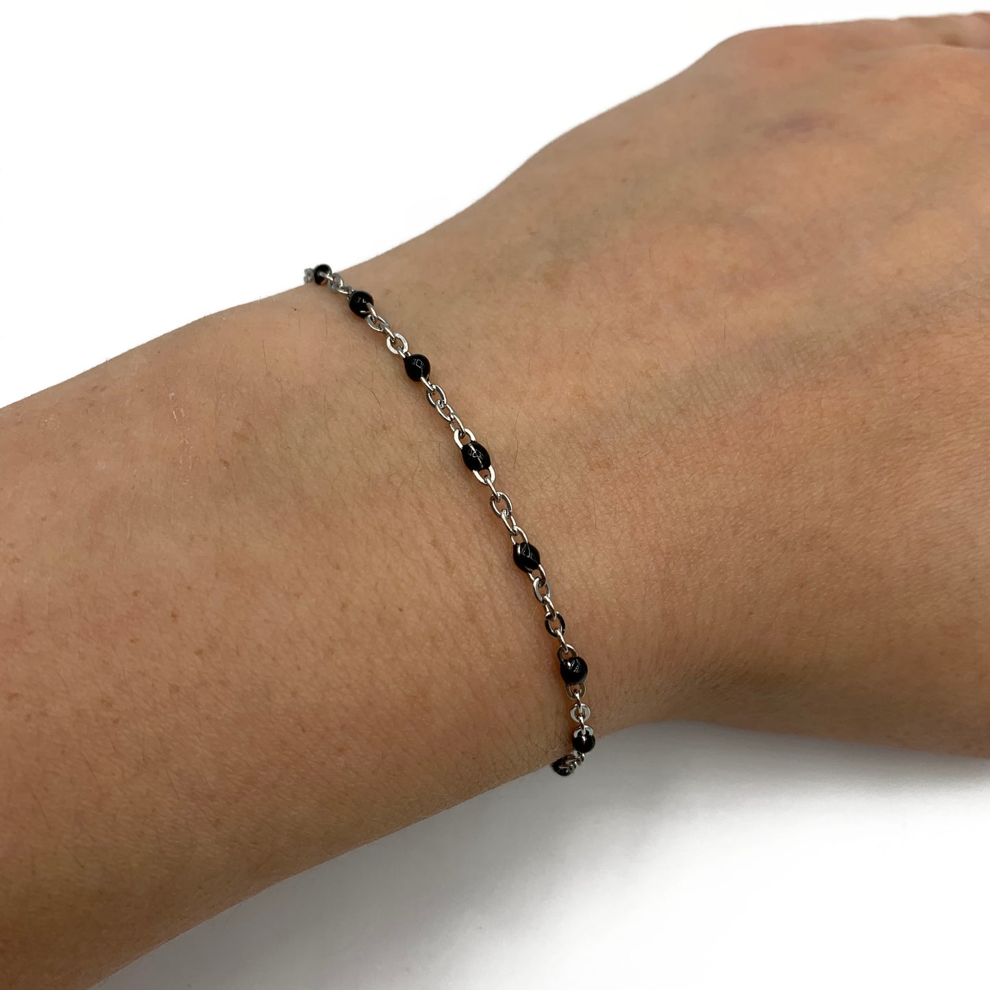 zwarte ball chain armband - zilver
