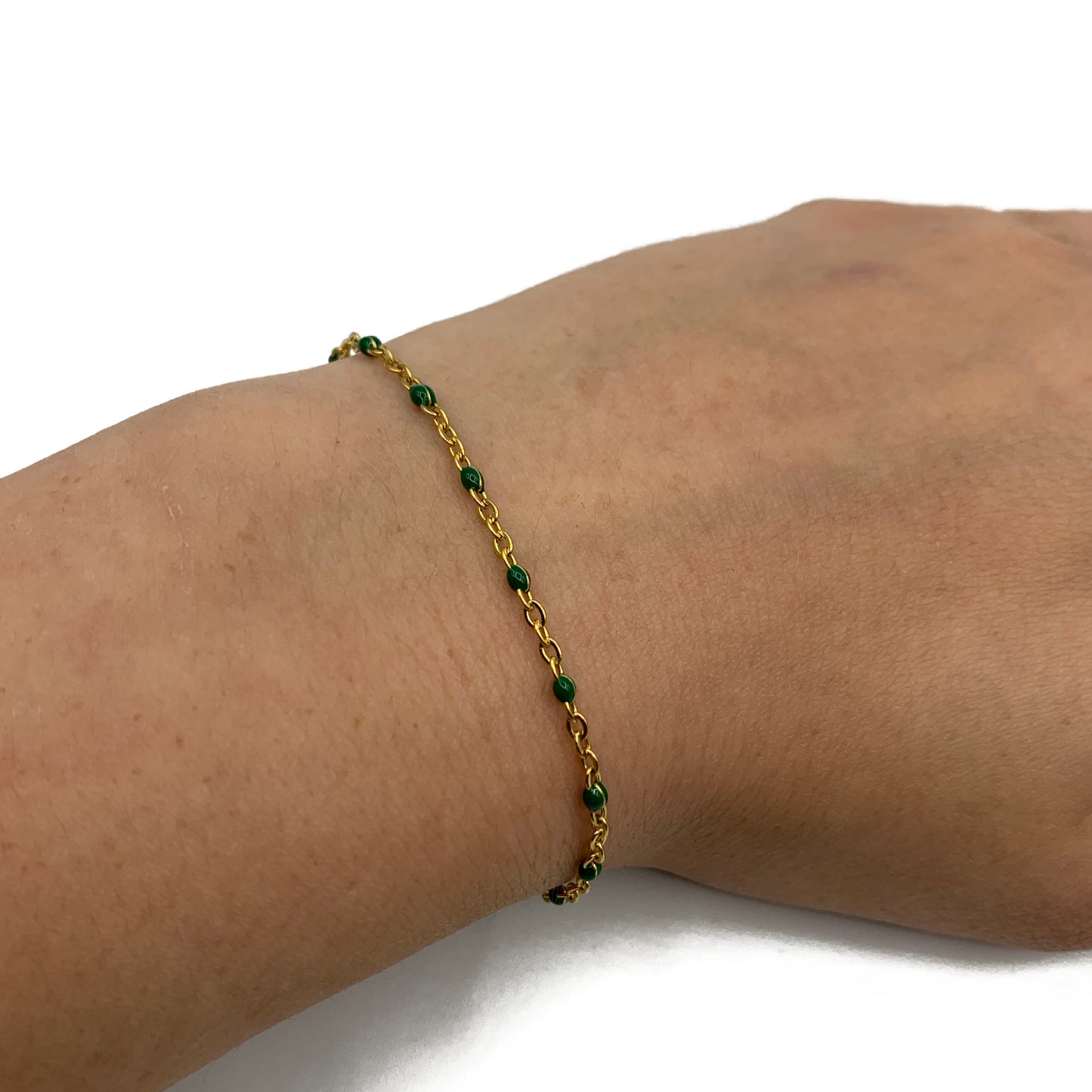 groene ball chain armband - goud