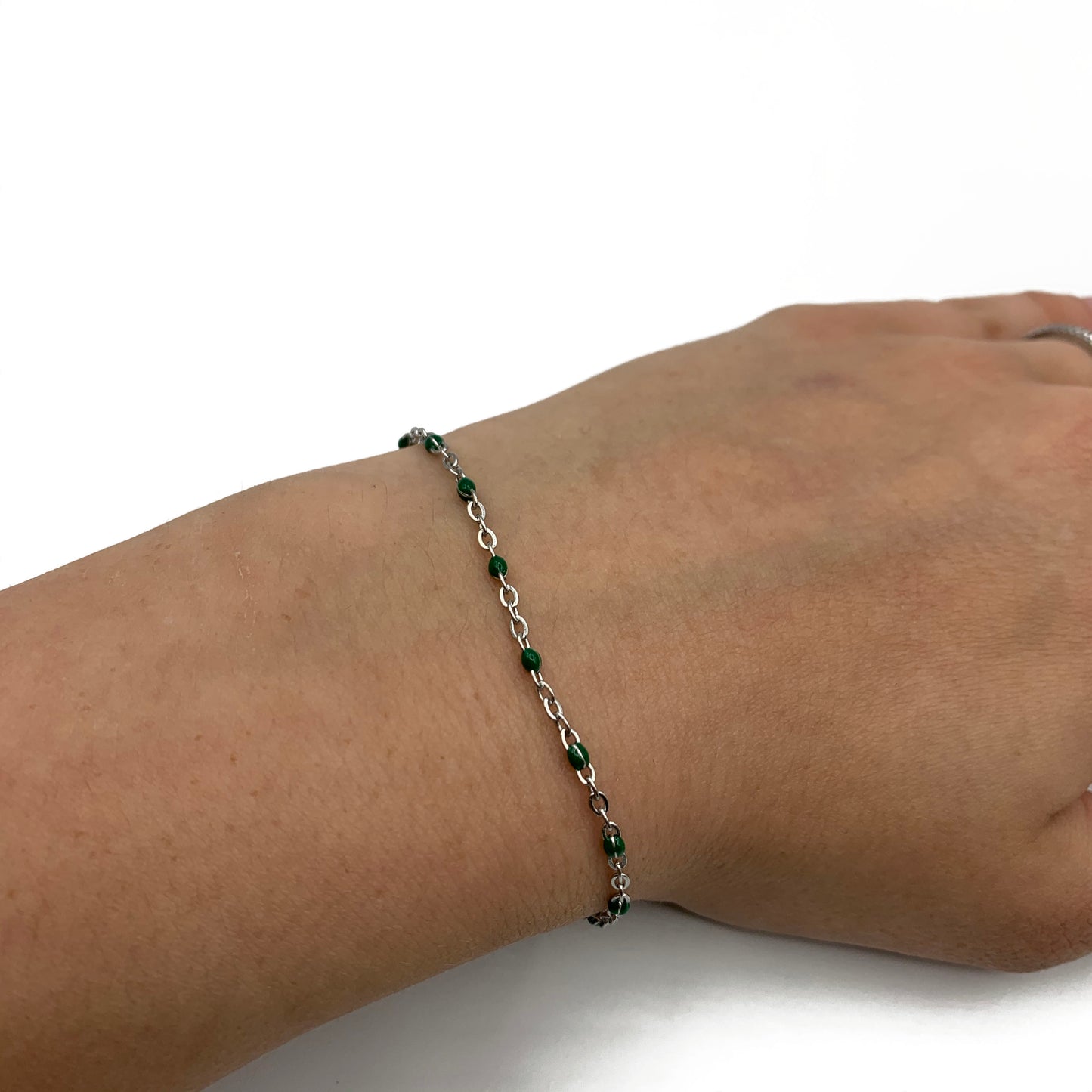groene ball chain armband - zilver