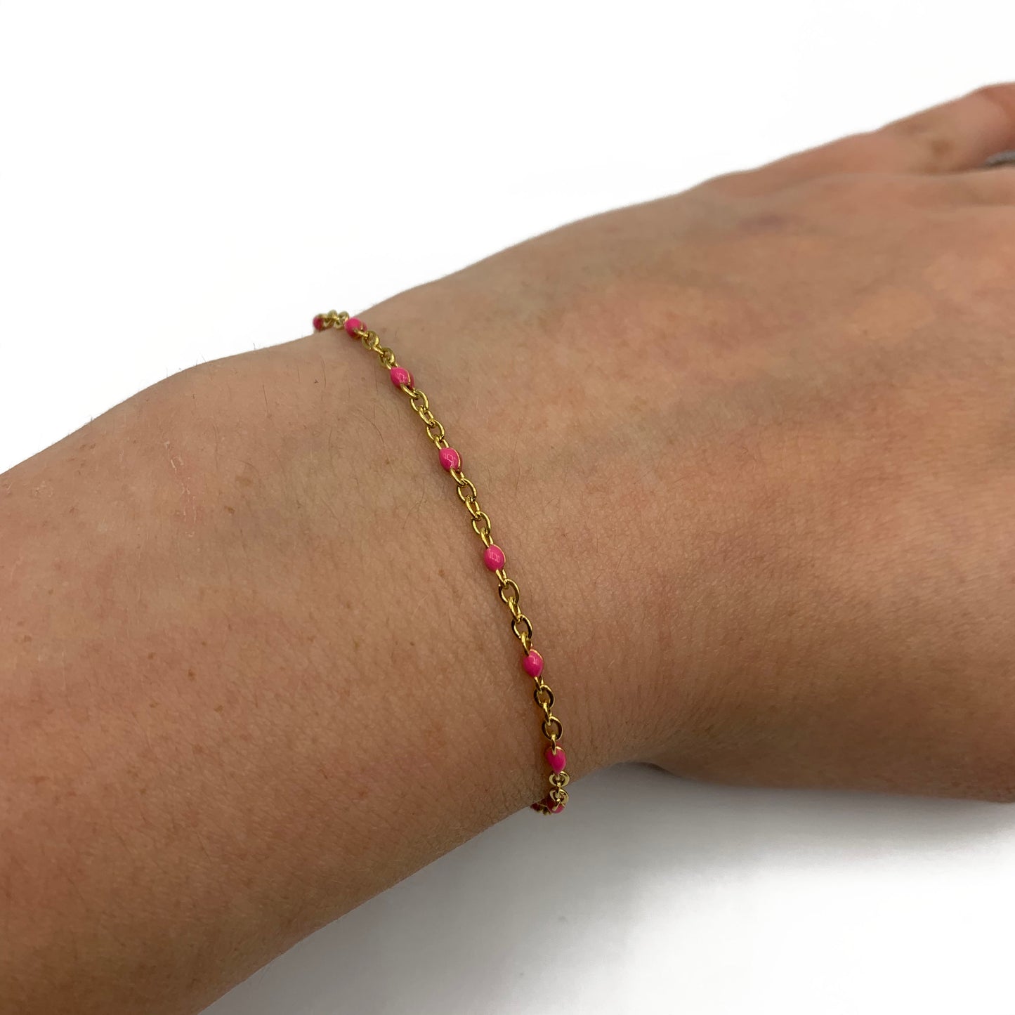 roze ball chain armband - goud