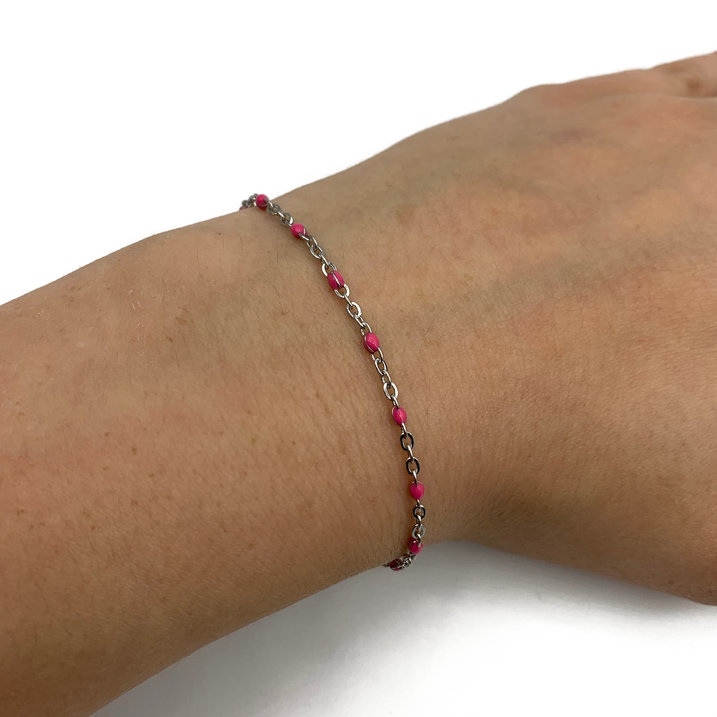 roze ball chain armband - zilver