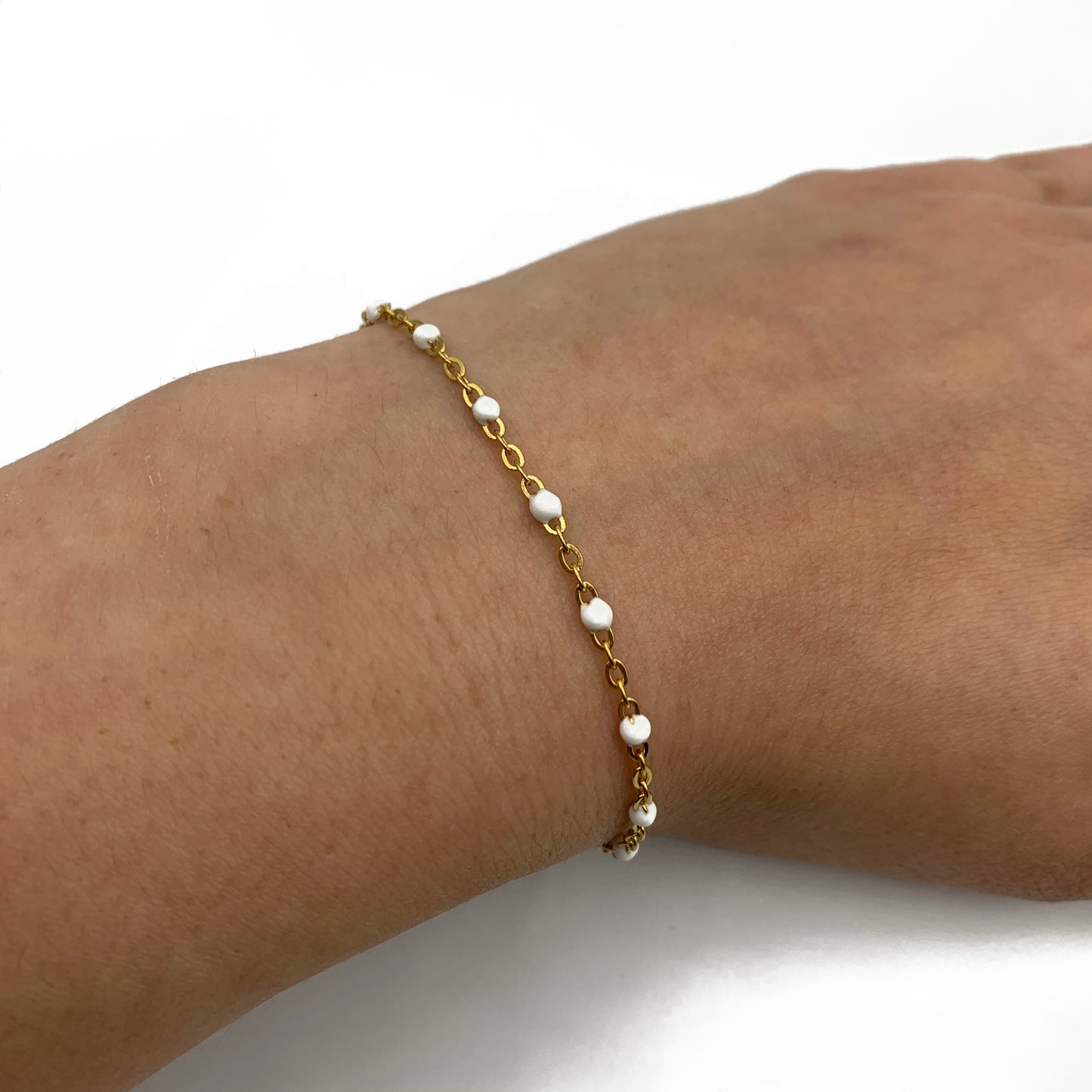 witte ball chain armband - goud