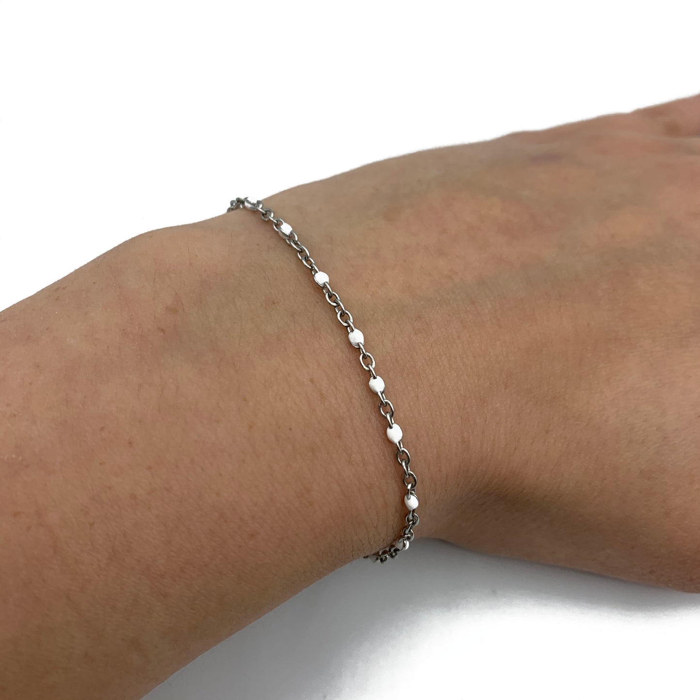 witte ball chain armband - zilver