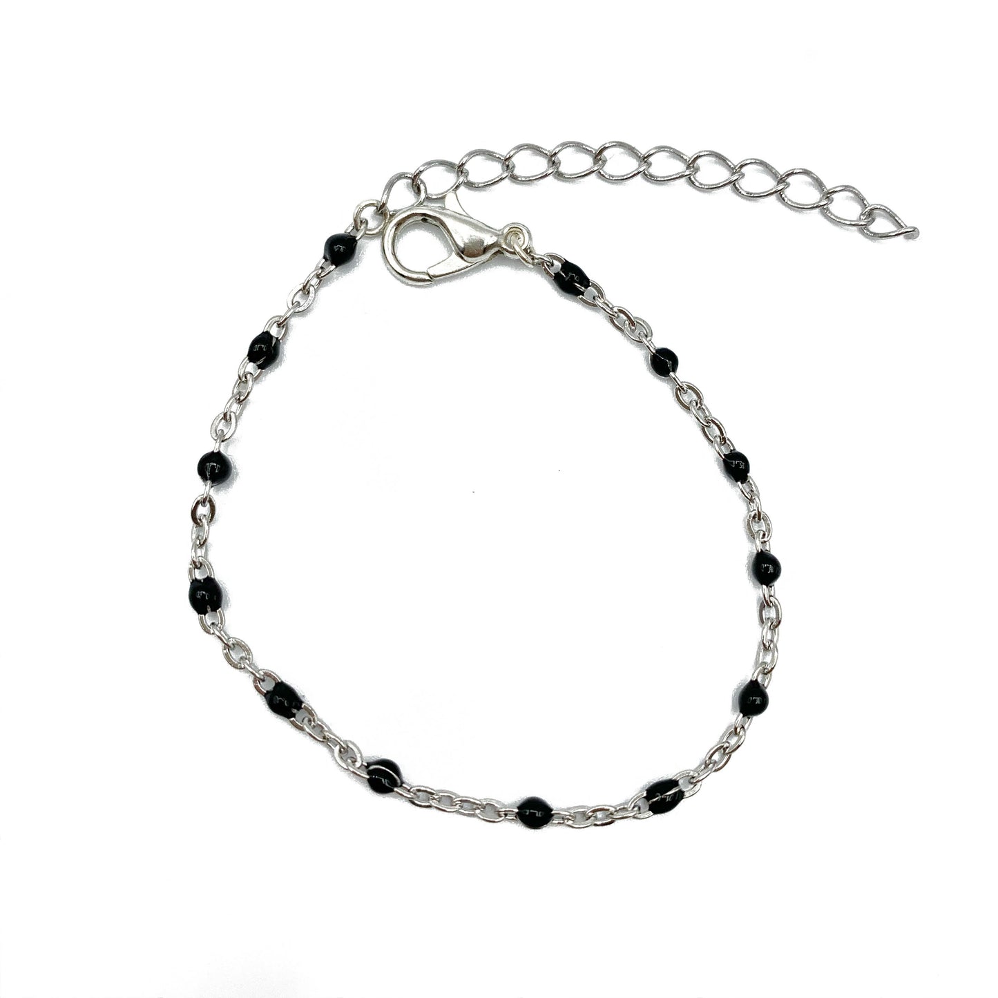zwarte ball chain armband - zilver