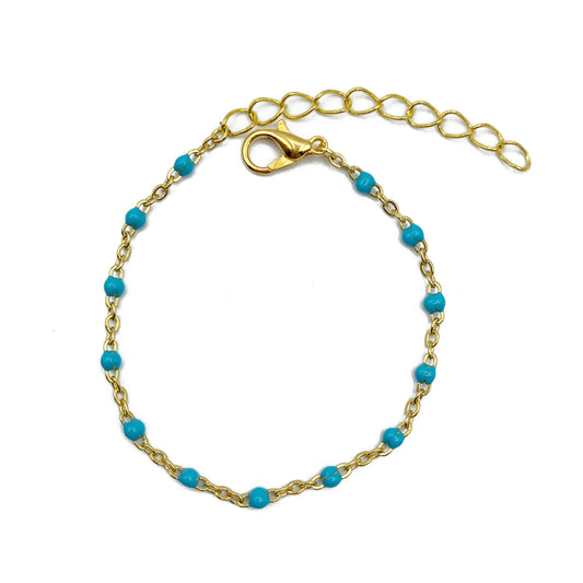 blauwe ball chain armband - goud