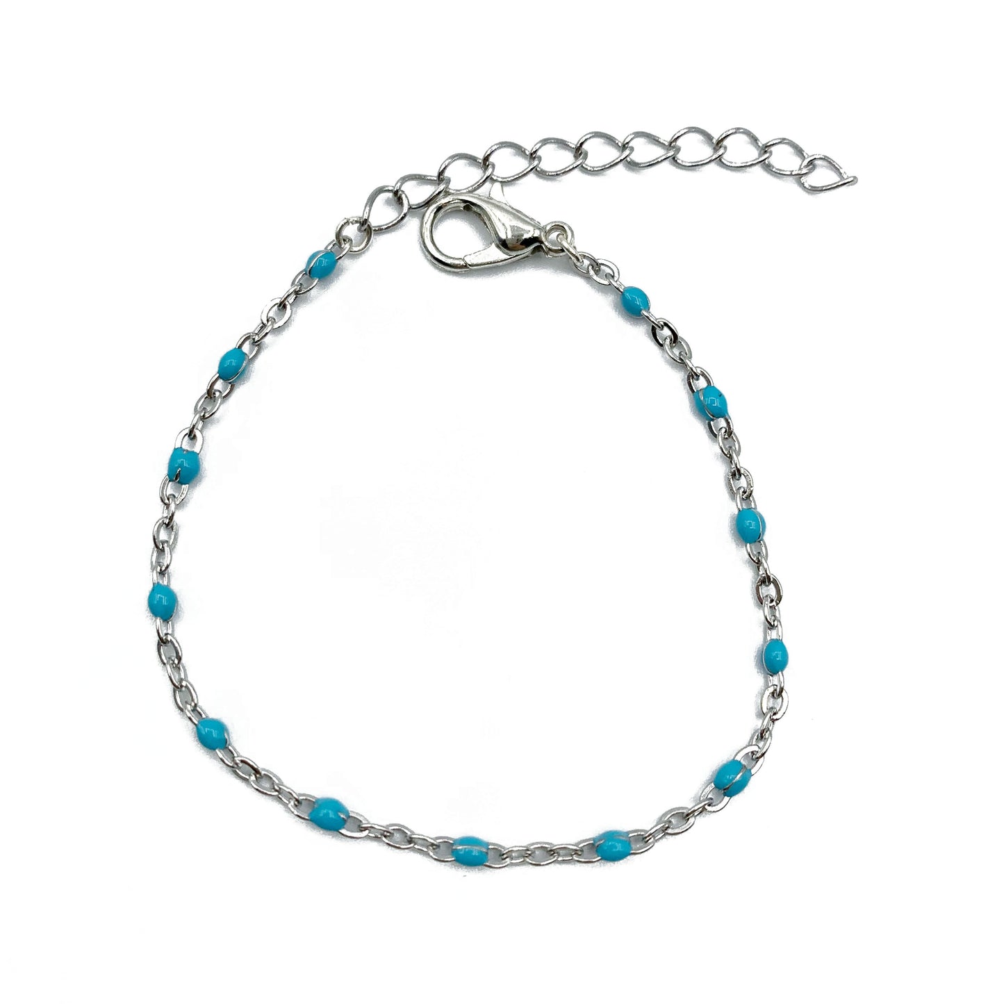 blauwe ball chain armband - zilver