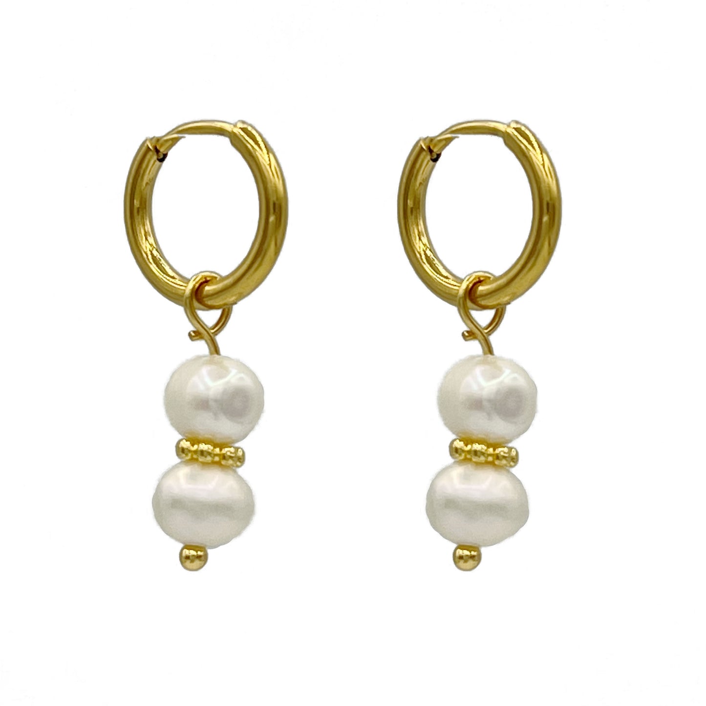double pearl oorbellen - goud