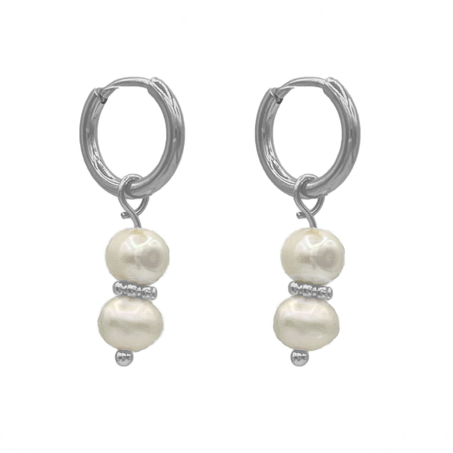 double pearl oorbellen - zilver