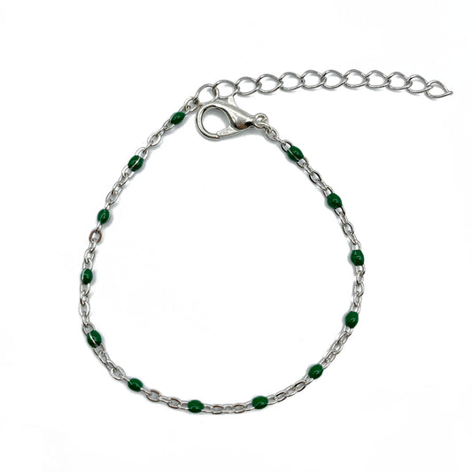 groene ball chain armband - zilver
