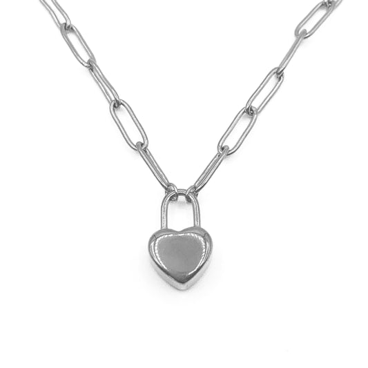 heart lock ketting - zilver