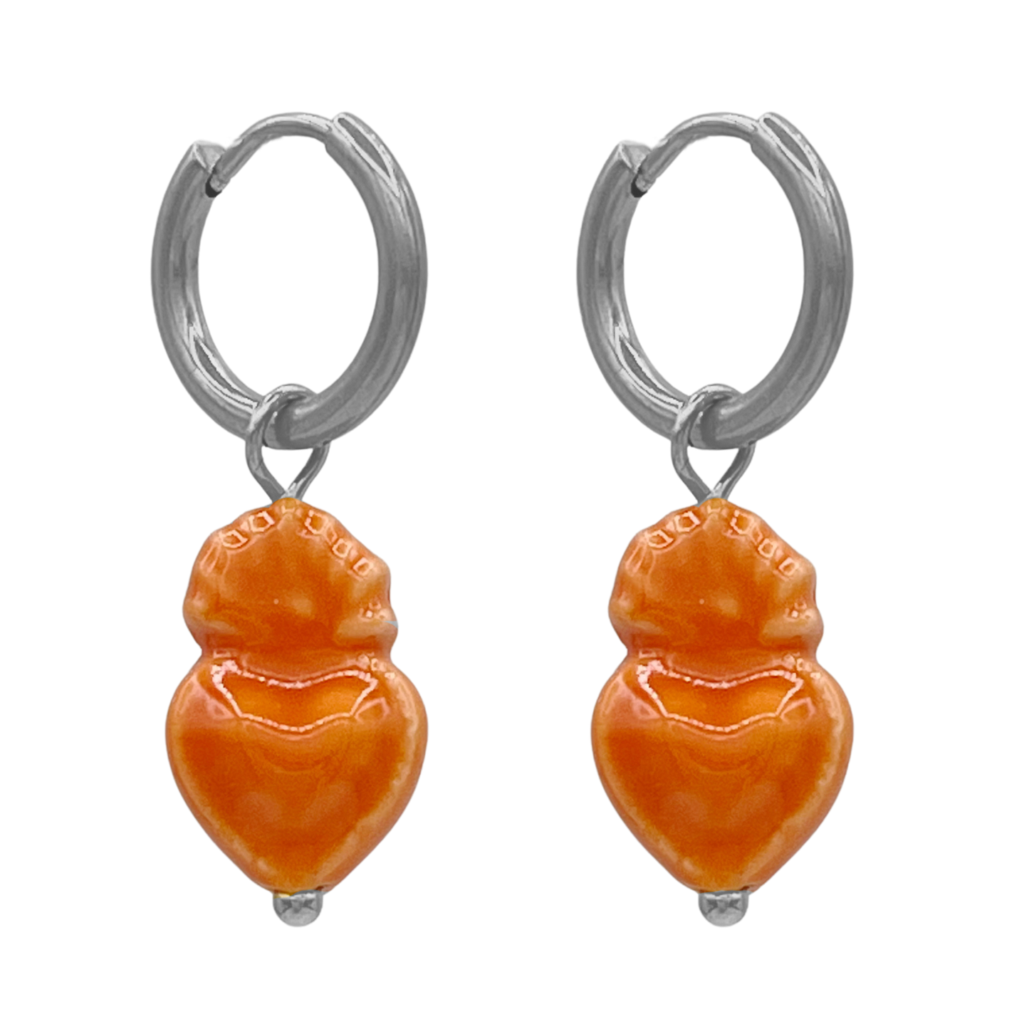 orange sweetheart oorbellen - zilver