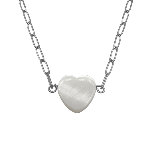 pearlescent heart ketting - zilver
