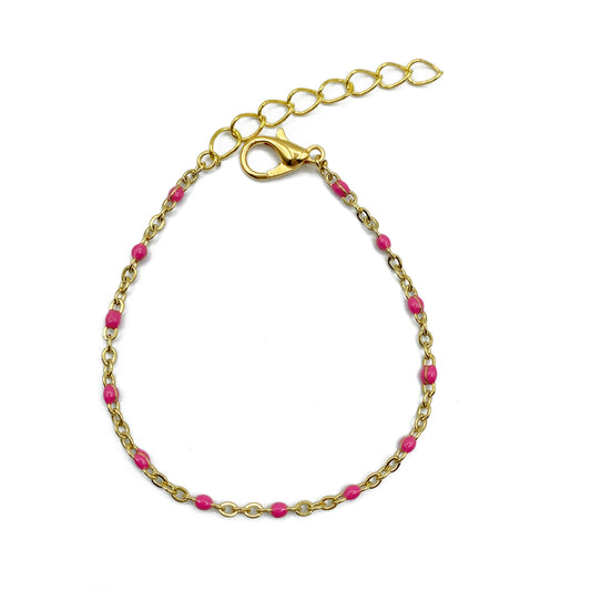 roze ball chain armband - goud