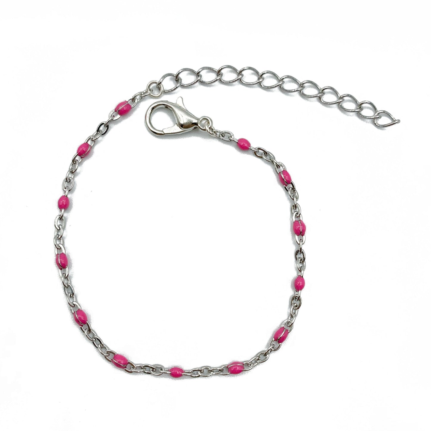 roze ball chain armband - zilver