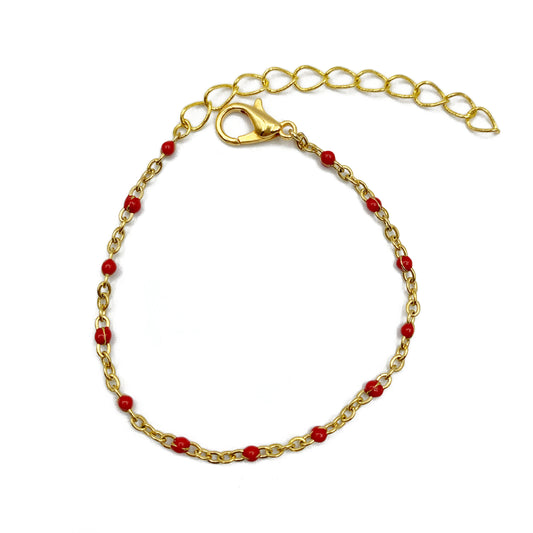 rode ball chain armband - goud