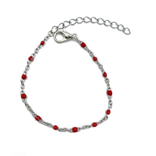 rode ball chain armband - zilver