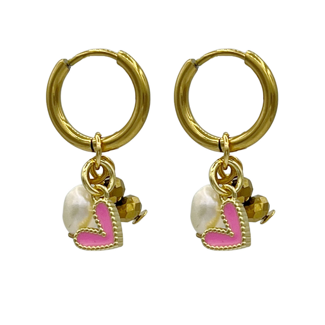 shining heart oorbellen - roze