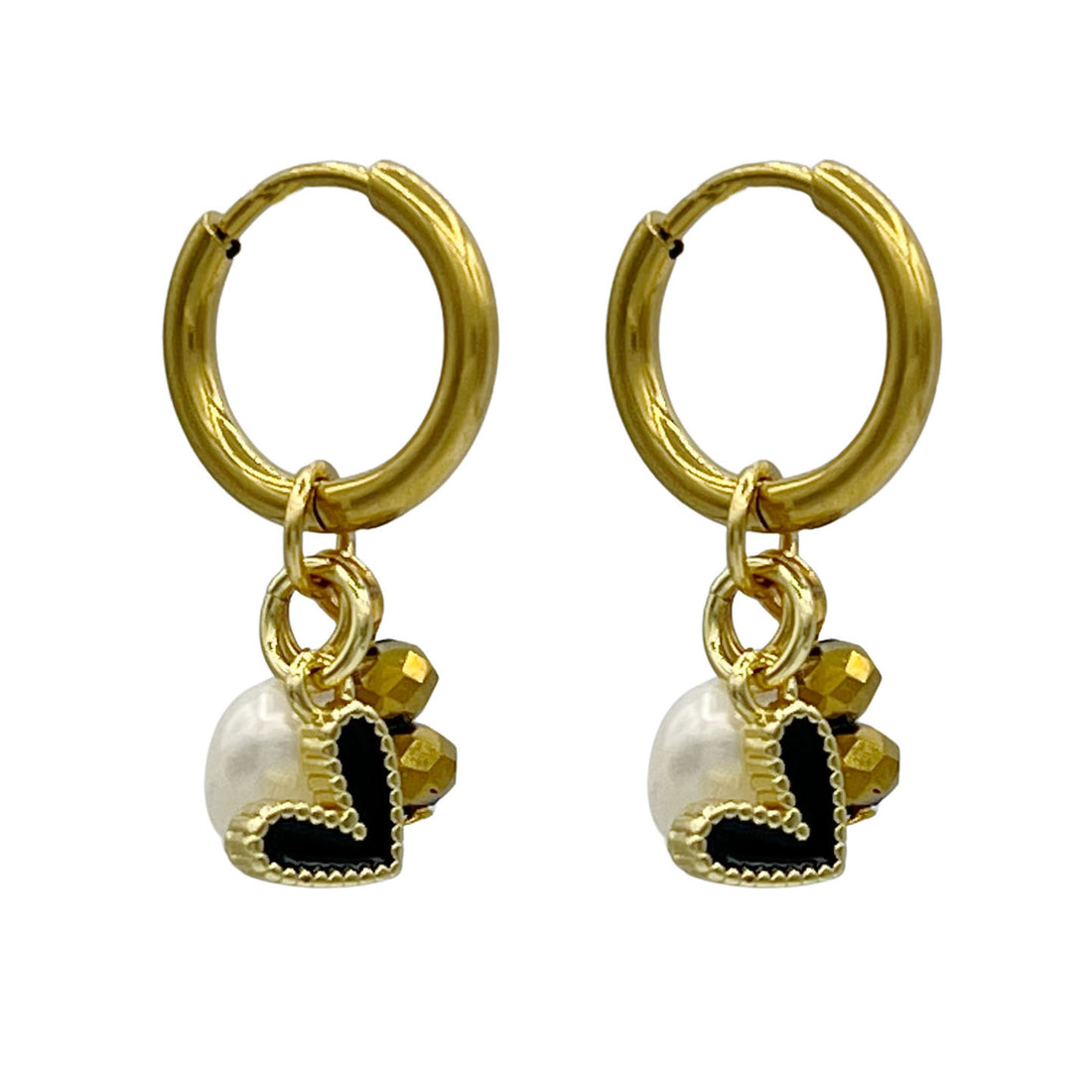 shining heart oorbellen - zwart