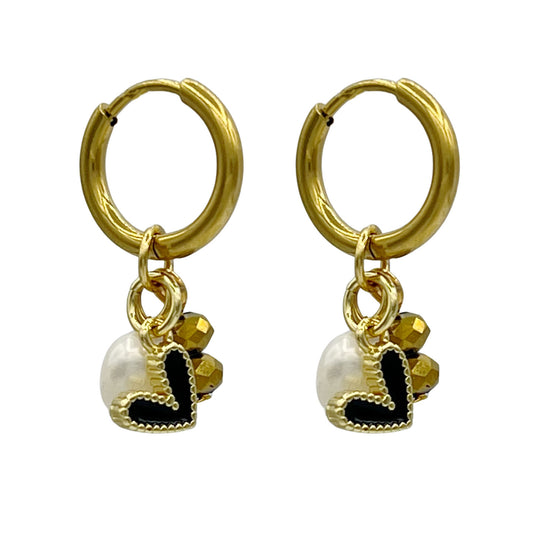 shining heart oorbellen - zwart